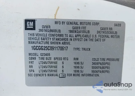 2009 Chevrolet Express 2500 Work Van from USA, damaged, VIN 1GCGG25C091170617